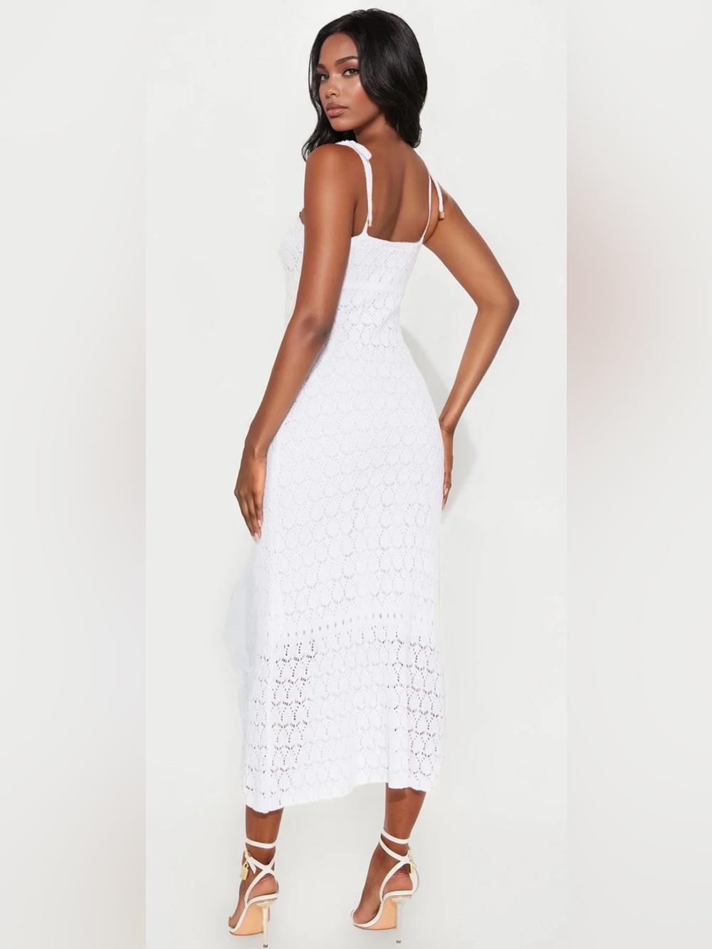 Lace Pearl Button-Front Maxi Dress scallop Crochet - White-XS- never worn! - Picture 8 of 8